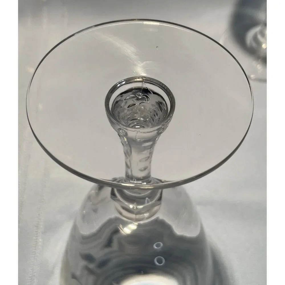 Set of 7 Crystal Rose Etched Iced Tea Glasses Cut Glass Stem Bubbles Vintage - Picture 5 of 10